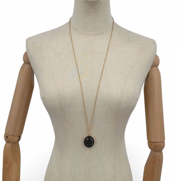 J Crew Crystal Enamel Long Pendant Necklace Green Oval Rhinestone Blue Enamel - Picture 11 of 11